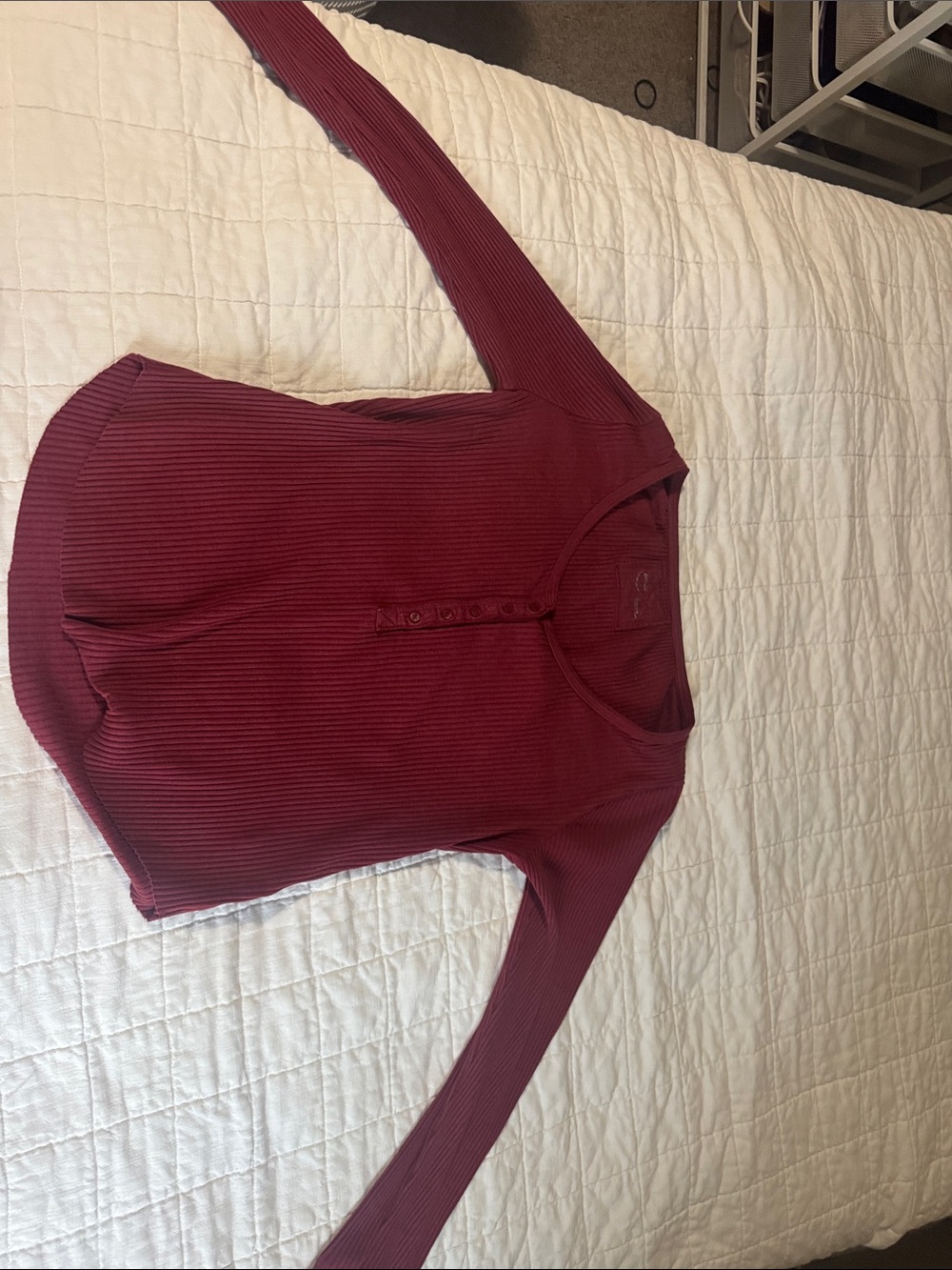 aerie Ribbed Henley Long-Sleeve Top in Burgundy